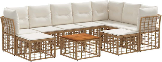 Garten- und Outdoor-Möbelset für Wohnzimmer 10 Stück Natürliche und Creme Weiß mit Kissen
