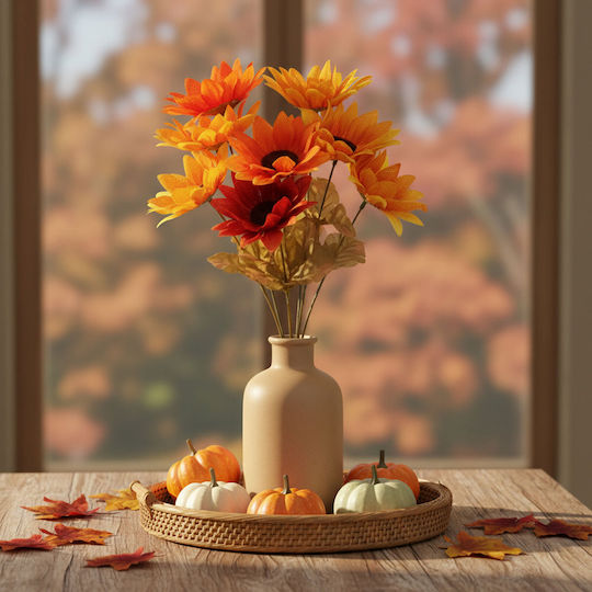 Decorare Floarea Soarelui 35 Cm Flori Artificiale De Toamnă 5 Capete Culori Galbene Portocalii Roșii