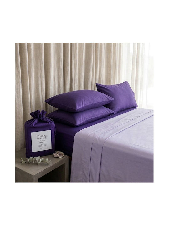 Super-Double Bed Sheets Set 240x270cm Purple 4 Pieces