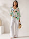 Women's Blouse with 3/4 Sleeve & V-Neckline Multicolour