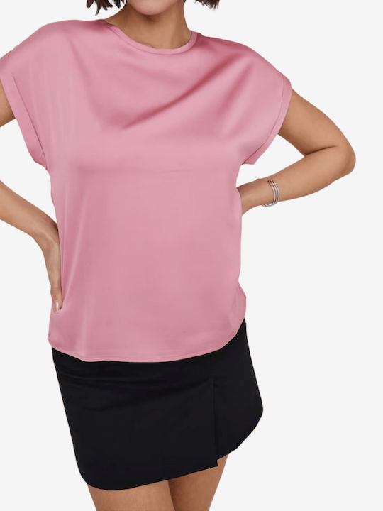 Only Women's Satin Short Sleeve Blouse Pink