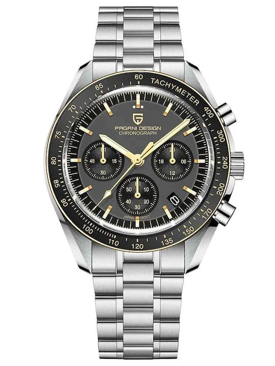 Pagani Design Ceas Barbatesc 40mm Cronograf cu Baterie cu Brățară din Metal Argintie