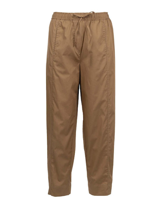Women's Fabric Trousers with Rubber Band Brown