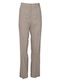 Damen Hochbund Leinen Hose in Gerader Bein Stil Beige