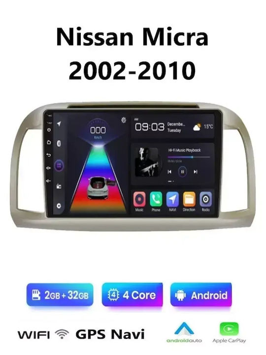 Car Audio System for Nissan Micra 2002-2010 Bluetooth USB WiFi GPS Apple CarPlay Android Auto with 9" Touch Screen
