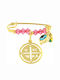 Ios Safety Pin Charm From Gilded Silver With Constantine Coin For Girl