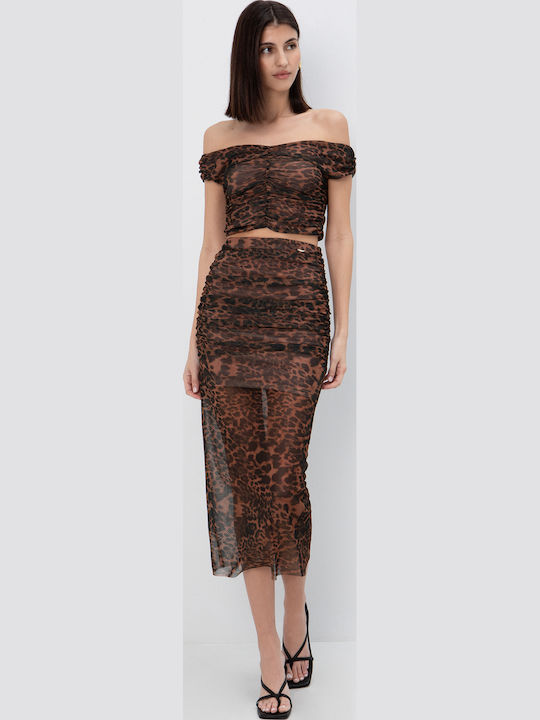 Midi Skirt with Tulle Leopard Leopard