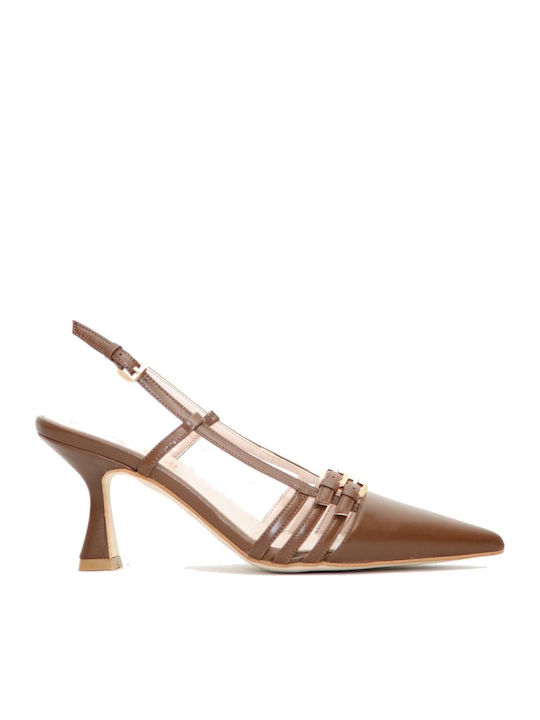 Leder Pumps mit Mittelhohem Braun Absatz