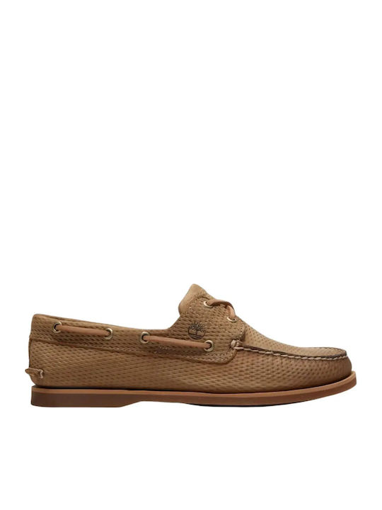 Leather Men's Boat Shoes in Beige Colour