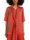 Women's Satin Short Sleeve Blouse Red-Black