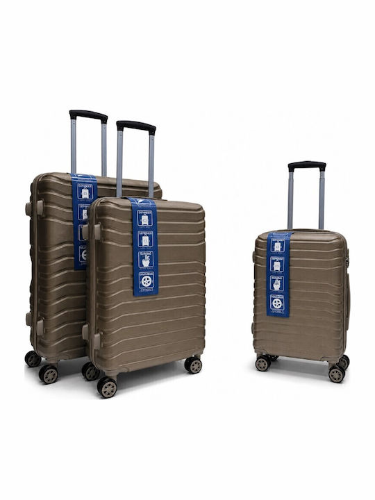 Hard Gold Travel Suitcases with 4 Wheels Set of 3 Pieces