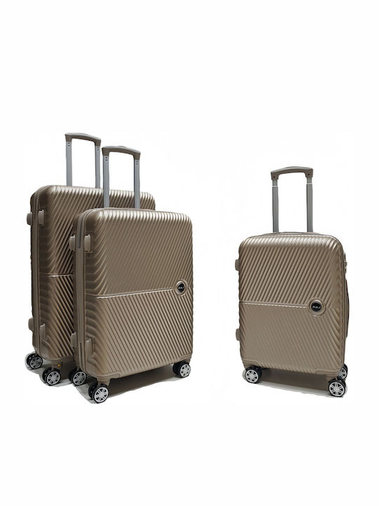 Hard Gold Travel Suitcases with 4 Wheels Set of 3 Pieces
