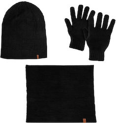 Unisex Set mit Strickmütze in Schwarz