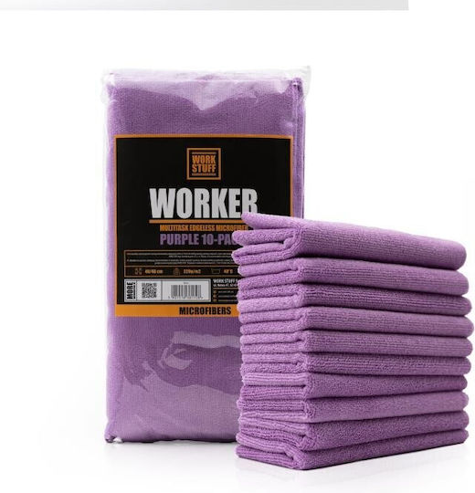 Work Stuff Worker Car Microfiber Polishing Cloths for Car Body 320gsm Purple 40x40cm 10pcs