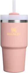 Stanley Flowstate Thermos Glass 590ml Peach Rose With Straw And Handle