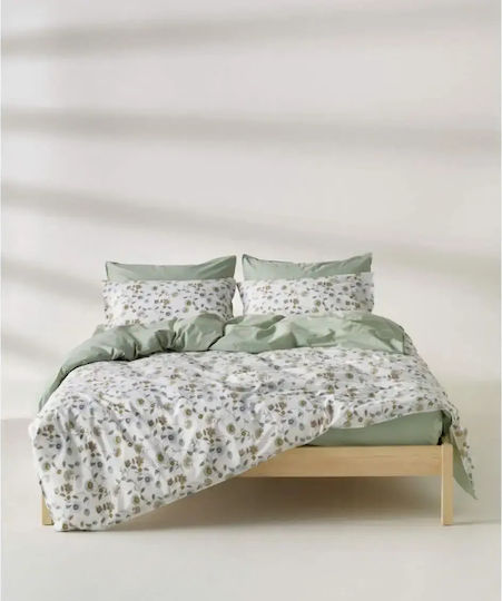 Kentia Ifigenia Coverlet Super King Cotton White Green Mustard 230x250cm