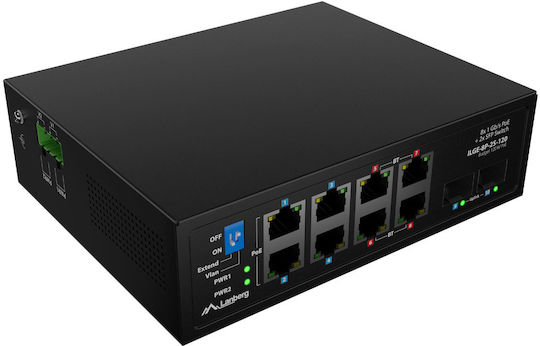 Lanberg ILGE-8P-2S-120 Unmanaged L2 PoE++ Switch with 8 Gigabit (1Gbps) Ethernet Ports and 2 SFP Ports