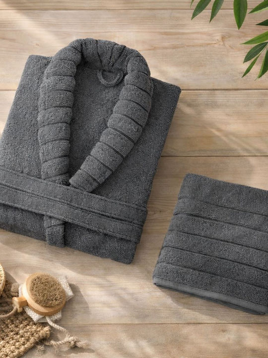 Rebeka Home Халат с Яка Антрацит Комплект Кърпи 450гр/м²
