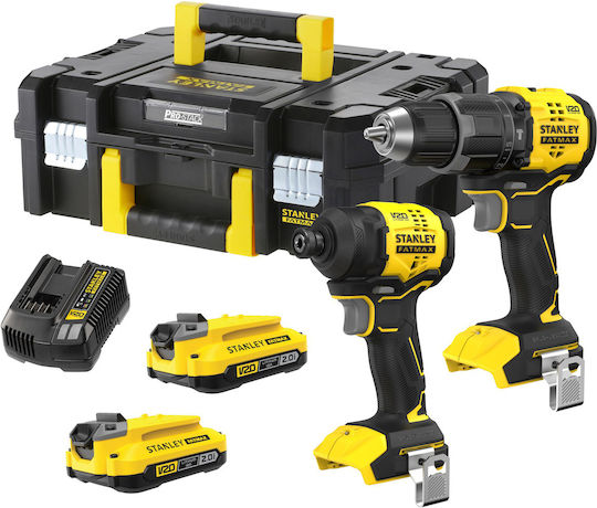 Stanley SFMCK201D2T-QW Battery Tool Set Impact Drill Driver & Impact Screwdriver Brushless 20V with 2 Batteries 2Ah and Case