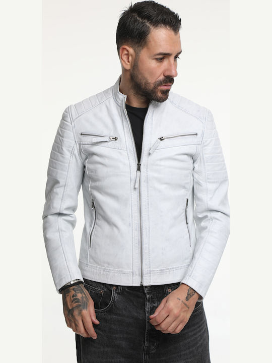 Newton Leather Δερμάτινο Μπουφάν Biker Άσπρο