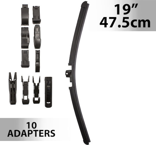19 Inch 47.5 Cm Windshield Wiper Universal 10 Adapters Rubber Blade Easy Installation