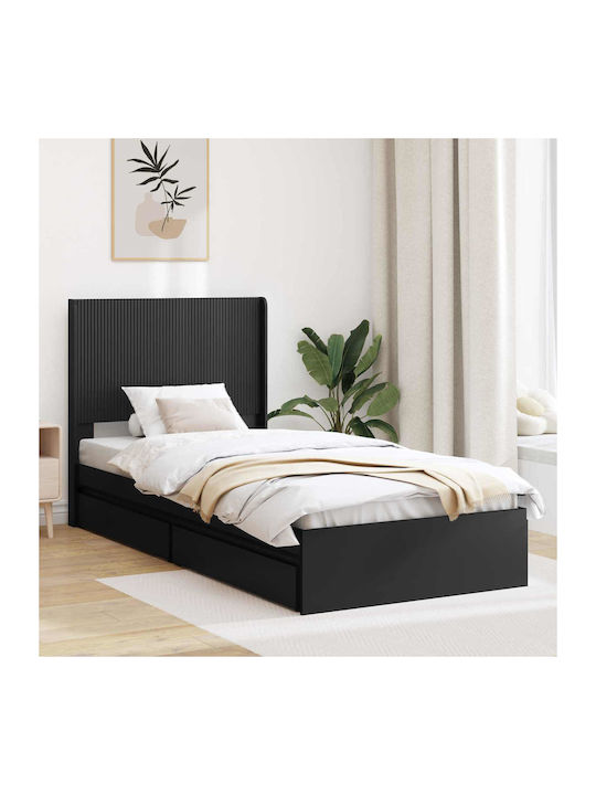 Single Wooden Bed Black with Slats for Mattress...