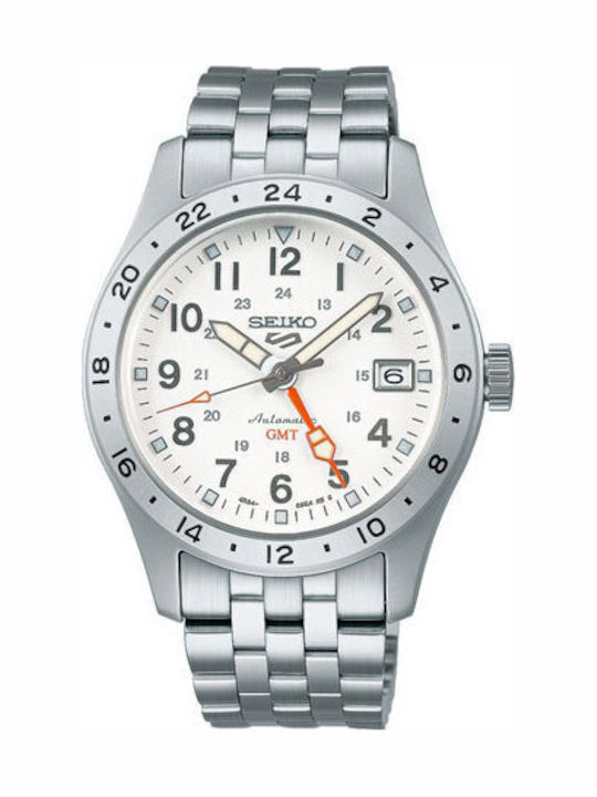 Seiko Ανδρικό Ρολόι Αυτόματο με Ασημί Μεταλλικό Μπρασελέ