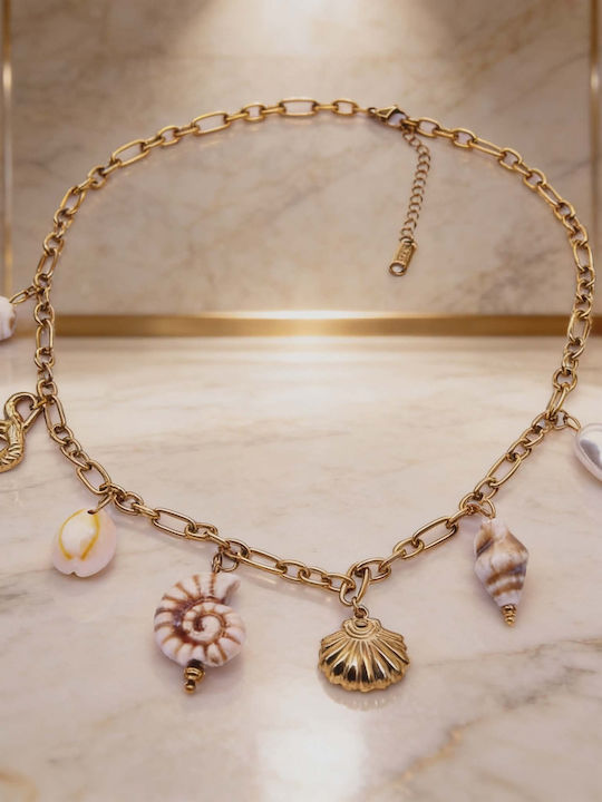 Ocean Treasure Shell Charm Necklace In Stainless Steel