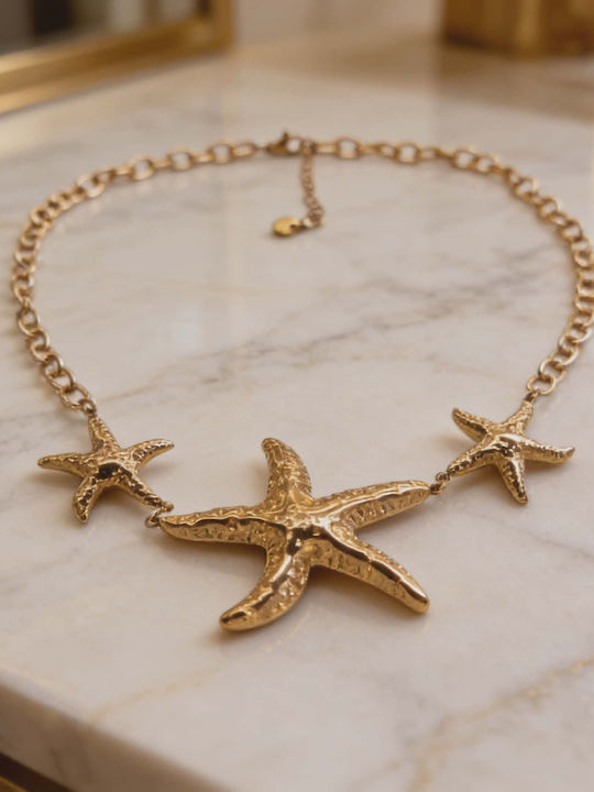 Gold Starfish Statement Necklace In Stainless Steel