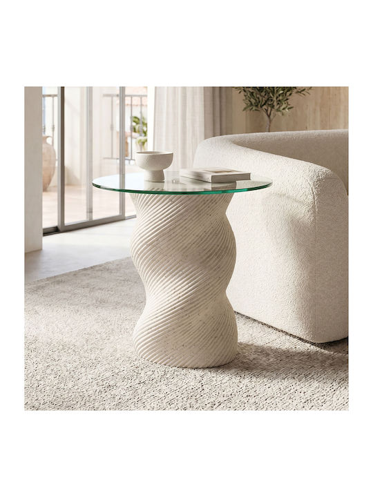 Round Side Table Klida Glass Ceramic Travertine Look W40xL40xH63cm