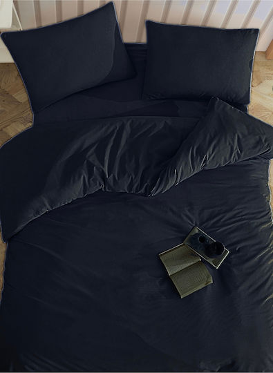 SteweHome Σετ Παπλωματοθήκη Βαμβακερή 200x220cm Διπλή με 2 Μαξιλαροθήκες Μαύρο