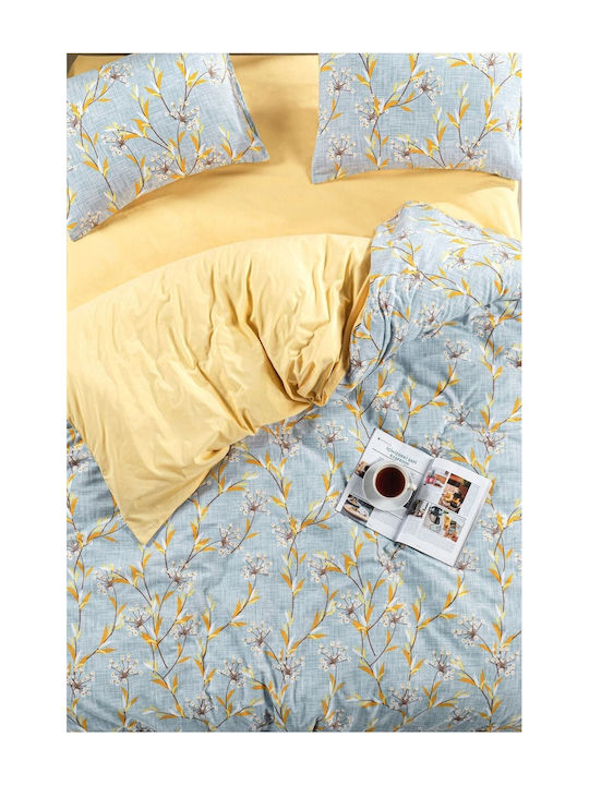 SteweHome Cotton Duvet Cover Set 220x240cm Double With 2 Pillowcases Yellow