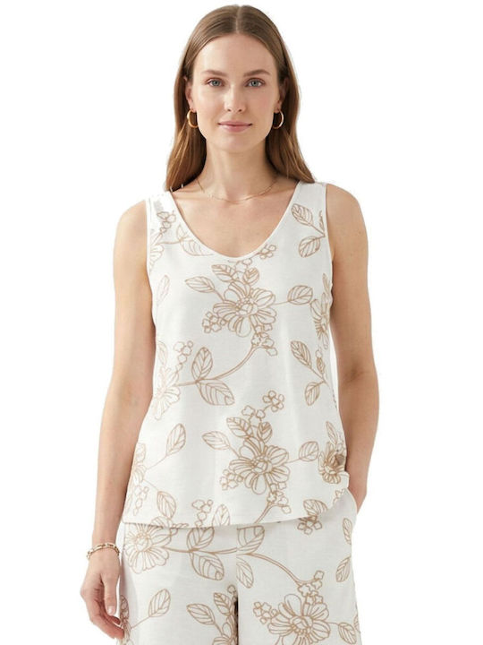 Women's Sleeveless Blouse with V-Neckline Ecru