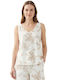 Women's Sleeveless Blouse with V-Neckline Ecru