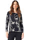 Damen Langärmeliges Blumen Pullover Grau