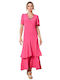 Sommer Maxi Kleid Wickel mit Rüschen Fuchsia