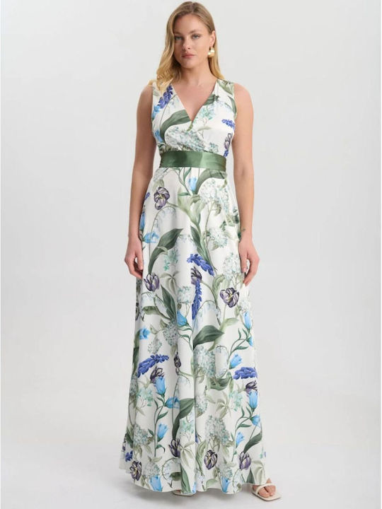Summer Maxi Dress Satin Wrap Blue 05-9059-Blue