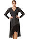Mini Evening Dress Wrap with Ruffles Black
