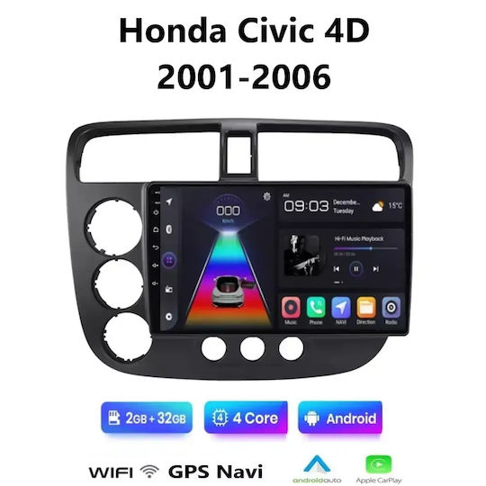 Ηχοσύστημα Αυτοκινήτου για Honda Civic 2001-2006 (Bluetooth/USB/WiFi/GPS/Apple-Carplay/Android-Auto) με Οθόνη Αφής 9"