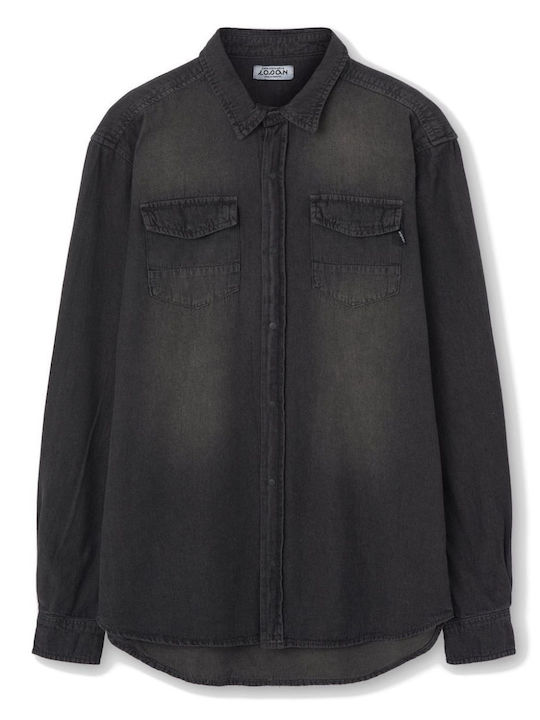 Langärmeliges Denim-Hemd Anthrazit