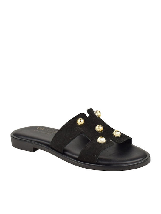 Yfantidis Sandale Casual Damă Din Piele Negre