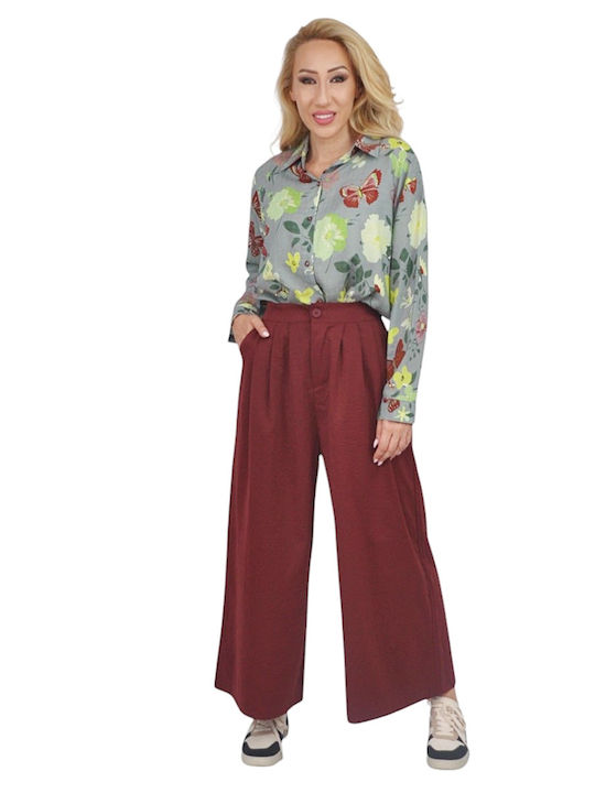Damen Stoffhose mit Gummiband in Gerader Bein Stil Rot
