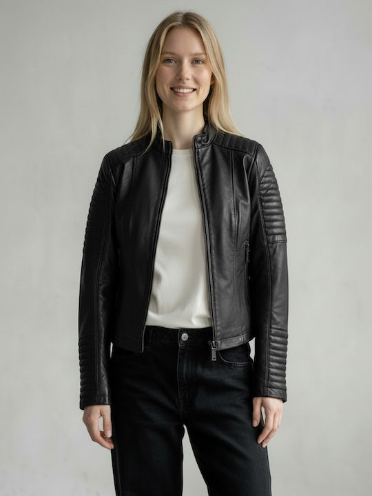 Δερμάτινο Γυναικείο Biker Jacket Black
