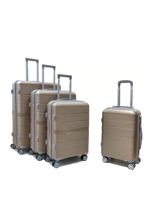 Hard Gold Travel Suitcases with 4 Wheels Set of 4 Pieces