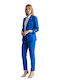 Vagias Damen Blazer aus Krepp Tailliert Blau Roua