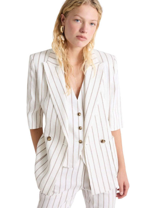 Marella Linen Γυναικείο Σακάκι Λευκό