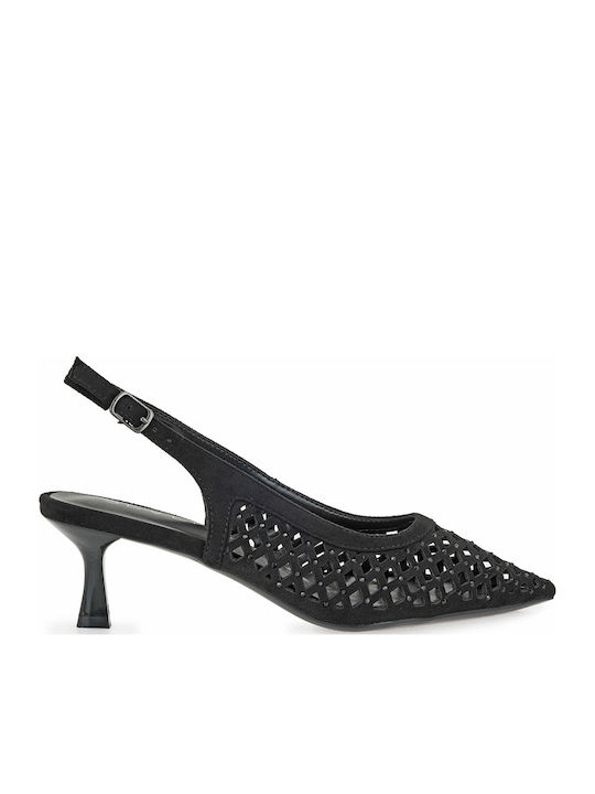 Suede Heels with Strap & Medium Heel Black