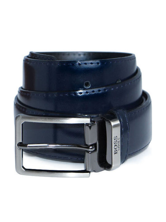 Men's Belt Leather Knitted Blue