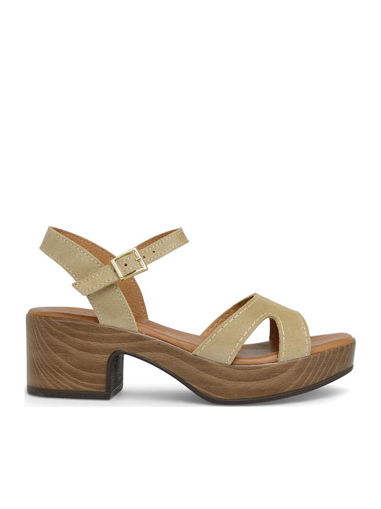 Damen Sandalen Aus Leder Beigen
