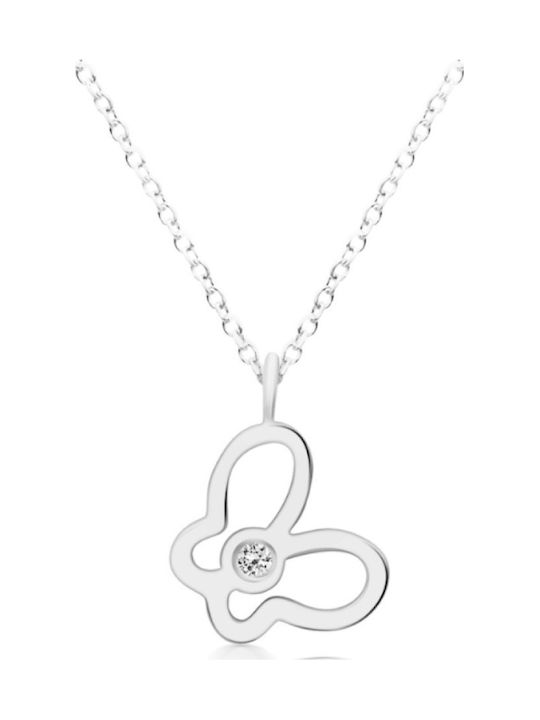Chrilia Necklace with Butterfly Design in 9K White Gold with Zircon